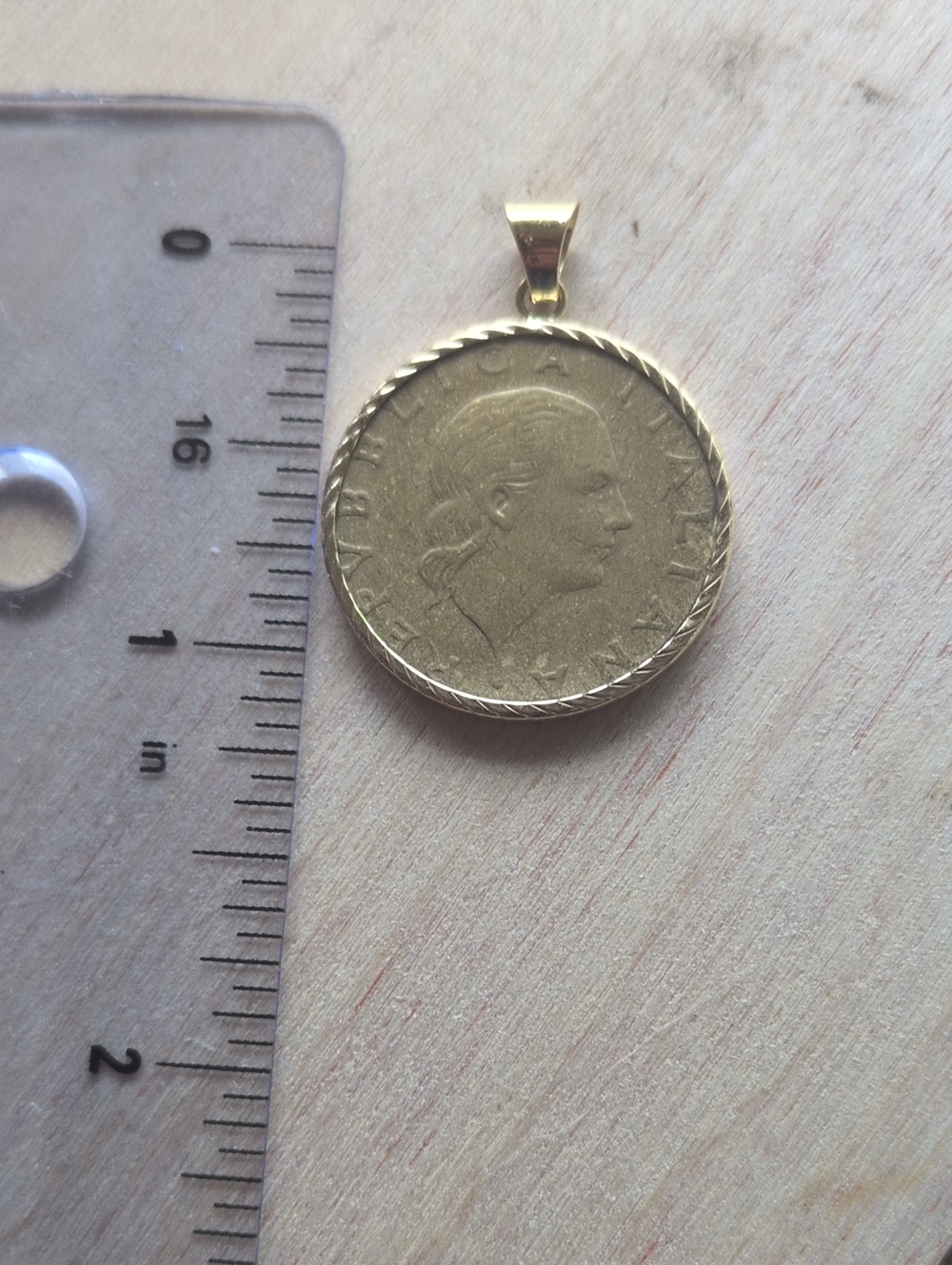 14k frame Vintage Italian Lira Coin Pendant - Picture 5 of 5